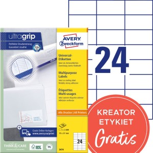 Trwałe etykiety papierowe 70 x 37 mm, białe etykiety samoprzylepne, etykiety do druku 100 ark. / op., Avery 3474