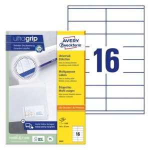 Trwałe etykiety papierowe 105 x 35 mm, białe etykiety samoprzylepne, etykiety do druku 100 ark. / op., Avery 3423
