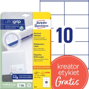 Trwałe etykiety papierowe 105 x 57 mm, białe etykiety samoprzylepne, etykiety do druku 30 ark. / op., Avery 6137