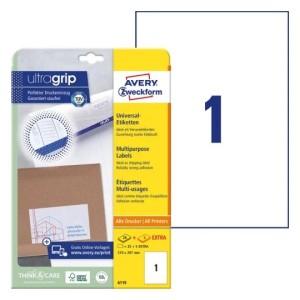 Trwałe etykiety papierowe 210 x 297 mm, białe etykiety samoprzylepne, etykiety do druku 30 ark. / op., Avery 6119