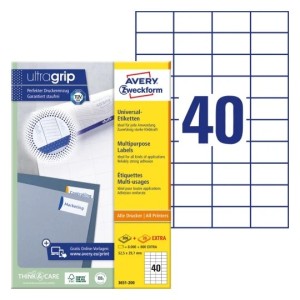 Trwałe etykiety papierowe 52,5 x 29,7 mm, białe etykiety samoprzylepne, etykiety do druku 220 ark. / op., Avery 3651-200