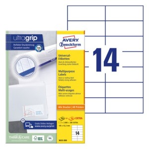 Trwałe etykiety papierowe 105 x 42,3 mm, białe etykiety samoprzylepne, etykiety do druku 220 ark. / op., Avery 3653-200