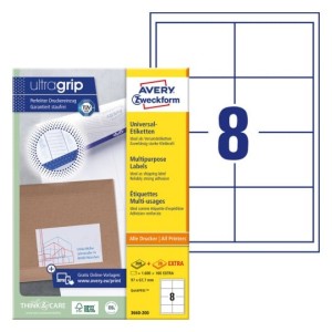 Trwałe etykiety papierowe 97 x 67,7 mm, białe etykiety samoprzylepne, etykiety do druku 220 ark. / op., Avery 3660-200