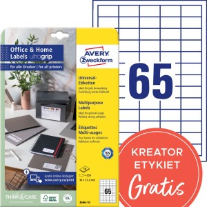 Trwałe etykiety papierowe 38 x 21,2 mm, białe etykiety samoprzylepne, etykiety do druku 10 ark. / op., Avery 3666-10