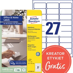 Usuwalne etykiety papierowe 63,5 x 29,6 mm, białe etykiety samoprzylepne, etykiety do druku 10 ark. / op., Avery L4737REV-10