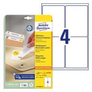 Usuwalne etykiety papierowe 99,1 x 139 mm, białe etykiety samoprzylepne, etykiety do druku 30 ark. / op., Avery L4733REV-25