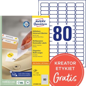 Usuwalne etykiety papierowe 35,6 x 16,9 mm, białe etykiety samoprzylepne, etykiety do druku 100 ark. / op., Avery L4732REV-100