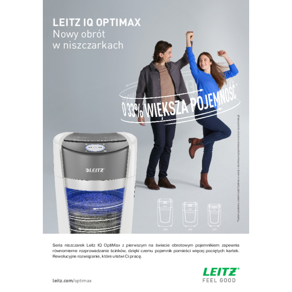 Niszczarka Leitz IQ OptiMax Small Office 350 ścinki 2x15mm P-5 www.asan.com.pl