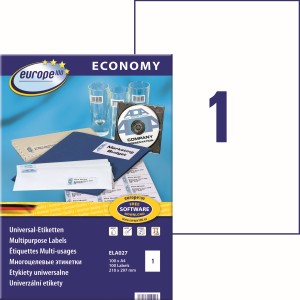 Etykiety uniwersalne Avery Zweckform Economy ELA027 - 210x297 mm A4, 100  arkuszy - białe 