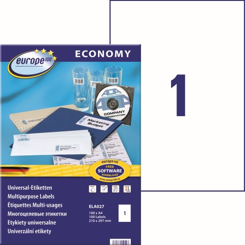 Etykiety uniwersalne Avery Zweckform Economy ELA027 - 210x297 mm A4, 100 arkuszy - białe www.asan.com.pl