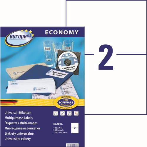 Etykiety uniwersalne Avery Zweckform Economy ELA026 - 210x148,5 mm A4, 100 arkuszy - białe www.asan.com.pl