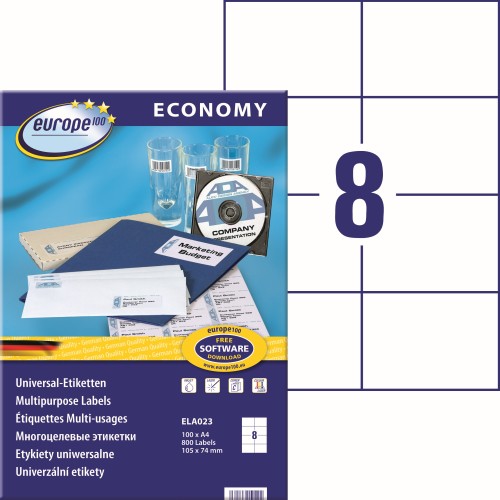 Etykiety uniwersalne Avery Zweckform Economy ELA023 - 105x74 mm A4, 100 arkuszy - białe www.asan.com.pl