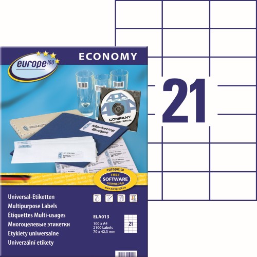 Etykiety uniwersalne Avery Zweckform Economy ELA013 - 70x42,3 mm A4, 100 arkuszy - białe www.asan.com.pl