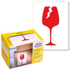 Naklejki ostrzegawcze OSTROŻNIE SZKŁO 7251 Avery - 74 x 100 mm,  200 etykiet, 1 rolka - czerwony