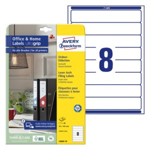 Etykiety na segregatory , Avery L6060-10 - 34 x 192 mm, 10 arkuszy - biały