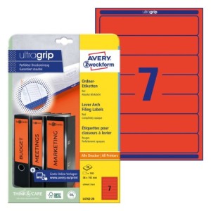 Etykiety na segregatory Avery L4762-20 - 38 x 192 mm,  20 arkuszy - czerwony