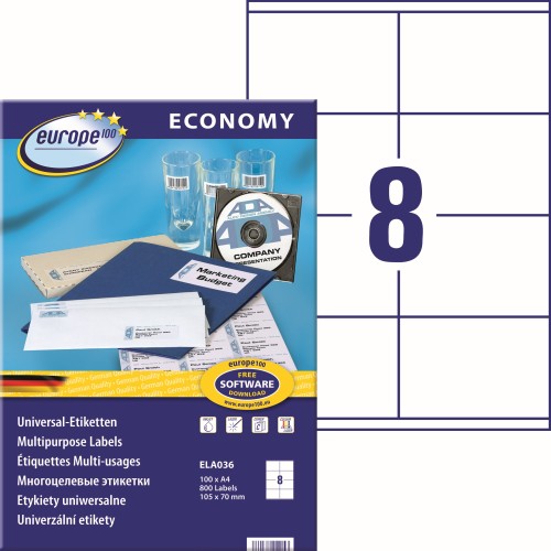 Etykiety uniwersalne Avery Zweckform Economy ELA036 -105x70 mm A4, 100 arkuszy - białe www.asan.com.pl