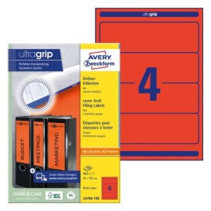 Etykiety na segregatory Avery L4766-100 - 61 x 192 mm, 100 arkuszy - czerwony