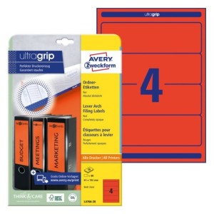 Etykiety na segregatory Avery L4766-20 - 61 x 192 mm, 20 arkuszy - czerwony