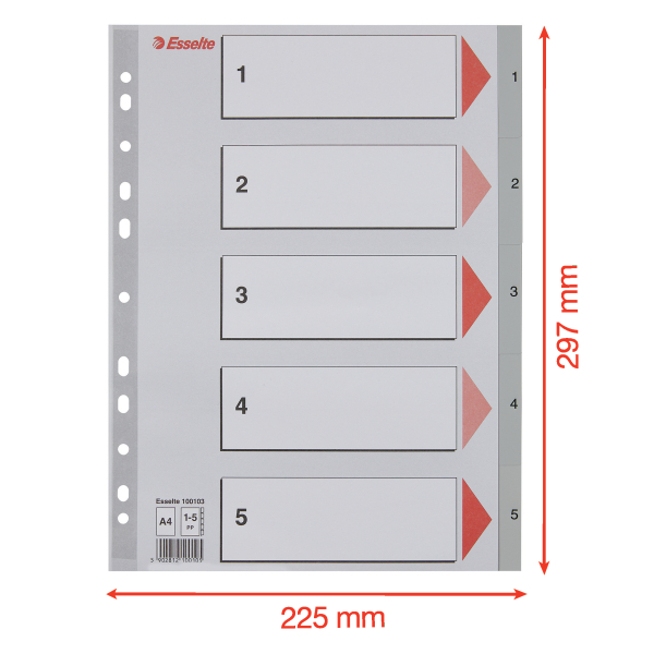 Przekładki Esselte z PP - format A4 index 1-5, 5cz www.asan.com.pl