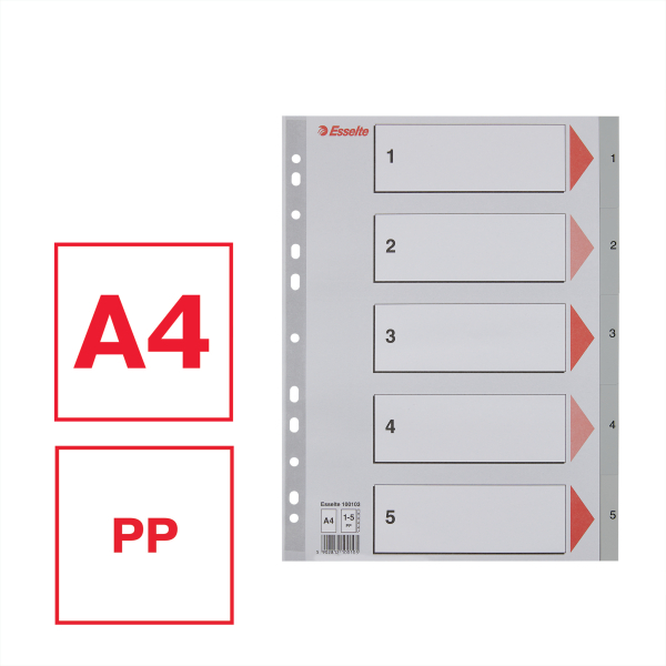 Przekładki Esselte z PP - format A4 index 1-5, 5cz www.asan.com.pl
