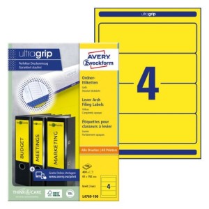 Etykiety na segregatory  Avery L4769-100 - 61 x 192 mm, 100 arkuszy - żółty