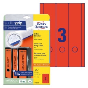 Etykiety na segregatory Avery L4752-20 - 61 x 297 mm, 20 arkuszy - czerwony