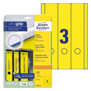 Etykiety na segregatory Avery L4755-20 - 61 x 297 mm, 20 arkuszy - żółty