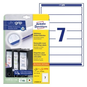 Etykiety na segregatory Avery L4760REV-20 - 38 x 192 mm, 30 arkuszy - biały