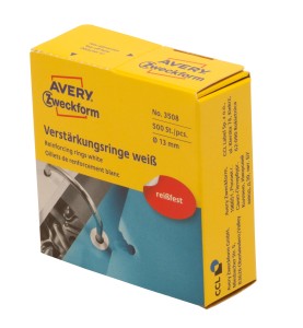 Pierścienie wzmacniające Avery 3508 - Ø 13 mm,  500 szt. /  1 Rolka - biały