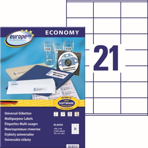 Etykiety uniwersalne Avery Zweckform Economy ELA045 - 70x41 mm A4, 100 arkuszy - białe www.asan.com.pl