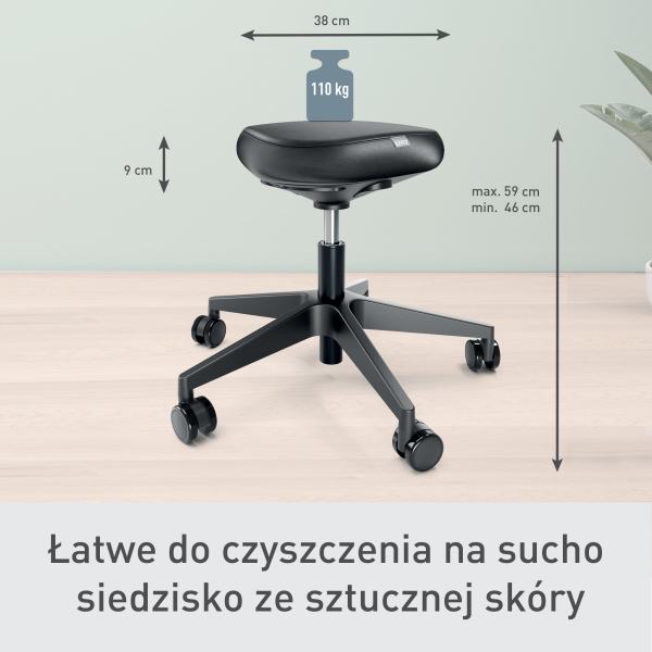 Stołek ergonomiczny Leitz Ergo z wygodnym siedziskiem, na kółkach - Czarny www.asan.com.pl