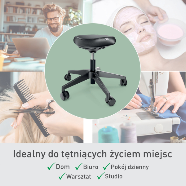Stołek ergonomiczny Leitz Ergo z wygodnym siedziskiem, na kółkach - Czarny www.asan.com.pl