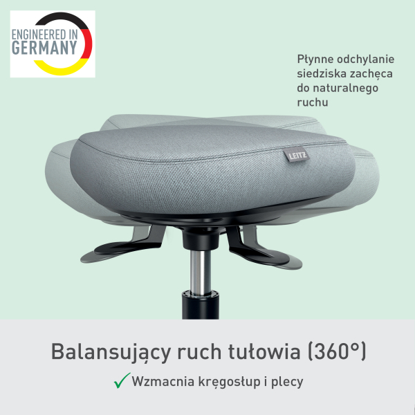 Stołek Leitz Ergo Active, z wygodnym siedziskiem do balansowania, na kółkach - Szaro-czarny www.asan.com.pl