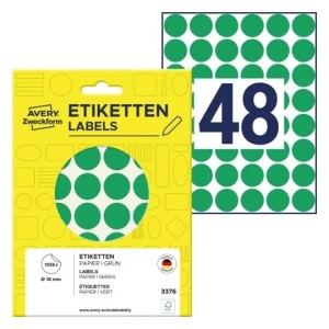 Kółka do zaznaczania  Avery 3376 - Ø 18 mm, 1056 etyk., 22 arkusze - zielony