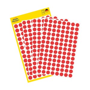 Kółka do zaznaczania  usuwalne Avery 3589 - Ø 8 mm, 416 etyk., 4 arkusze - czerwony