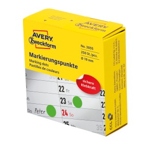 Kółka do zaznaczania w dyspenserze Avery 3855 - Ø 19 mm,  250 szt. / 1 rolka - zielony
