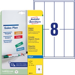 Magnesy do nadruku Avery J8875-5 / 50 x 140 mm, 5 arkuszy - biały