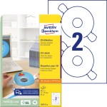 Naklejki na płyty CD + pomocnik centrujący, Avery L6015-25 / Ø 117 mm, 25 arkuszy - biały
