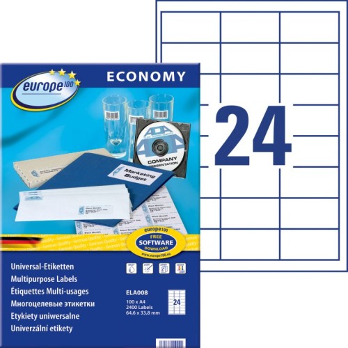 Etykiety uniwersalne Avery Zweckform Economy ELA008 -64,6x33,8 mm A4 www.asan.com.pl