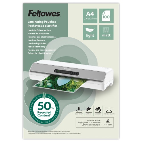 Eco™ Folie do laminacji A4 Light (matowe) ekologiczne – opk. 100 sztuk Fellowes www.asan.com.pl
