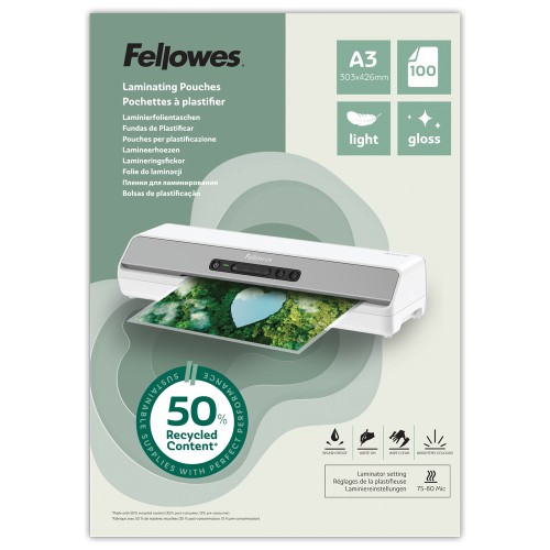Eco™ Folie do laminacji A3 Light (matowe) ekologiczne – opk. 100 sztuk Fellowes www.asan.com.pl