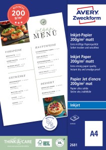 Papier fotograficzny Business A4 do drukarki, Avery 2681 / 210 x 297 mm, 200 g, 50 arkuszy, matowy dwustronnie powlekany - biały