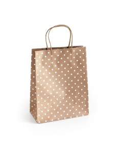 Torebki ozdobne prezentowe Kraft srebrne kropki M 25x10x20 - 5szt./op.