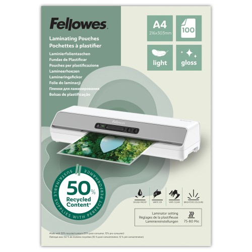 Folia do laminowania Eco™ / Folie do laminacji A4 Light ekologiczne – opk. 100 sztuk Fellowes www.asan.com.pl