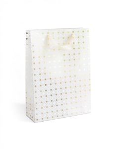 Torebka / torebki ozdobne prezentowe Białe, Złote Romby L 33x10x24cm - opakowanie 5 sztuk