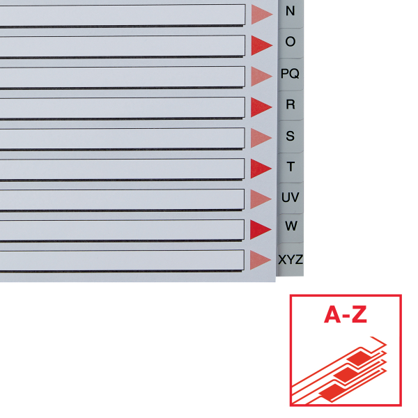 Przekładki alfabetyczne na dokumenty Esselte - zadrukowane alfabetycznie indeksy (A-Z) format A4 - szary_www.asan.com.pl