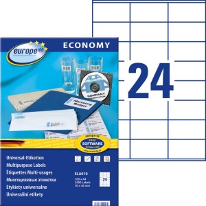 Etykiety uniwersalne Avery Zweckform Economy ELA010 - 70x36 mm A4, 100 arkuszy - białe