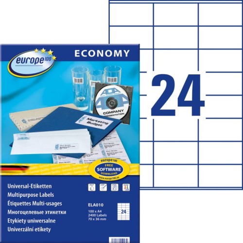 Etykiety uniwersalne Avery Zweckform Economy ELA010 - 70x36 mm A4, 100 arkuszy - białe_www.asan.com.pl