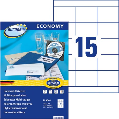 Etykiety uniwersalne Avery Zweckform Economy ELA044 - 70x50,8 mm A4, 100 arkuszy - białe_www.asan.com.pl